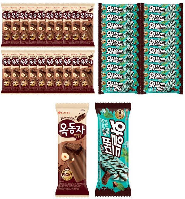 막대 아이스크림 옥동자 헤이즐넛초코 x20개+와일드바디 민트초코 x20개