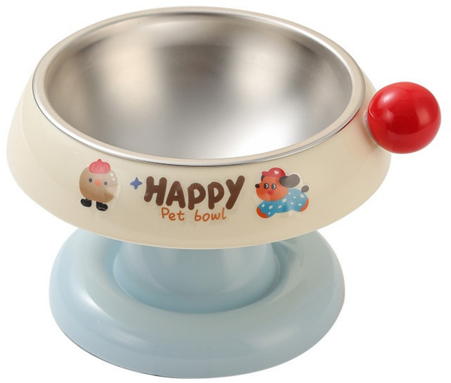 FURENDO 반려동물 스테인리스 그릇, 파란색과 흰색