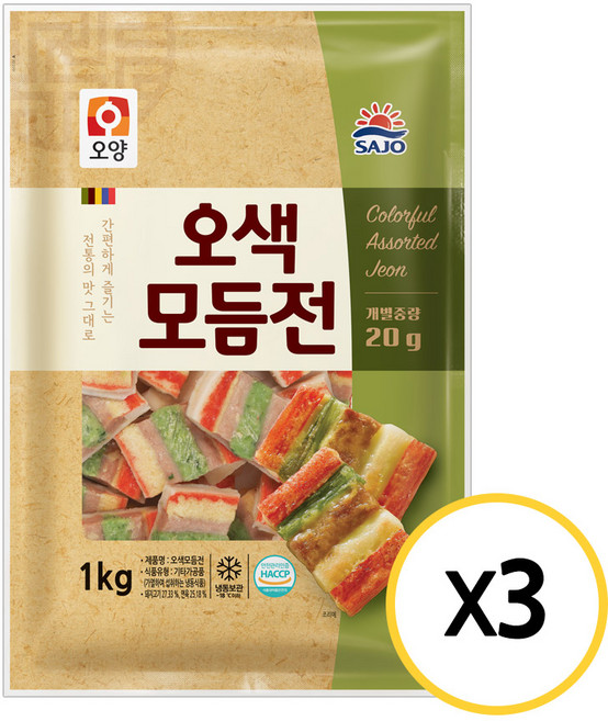 사조오양 오색모듬전1kg 모둠전/명절/차례/추석/설/제사 꼬치전 대용량/식자재/안주/명절음식, 1kg, 3개