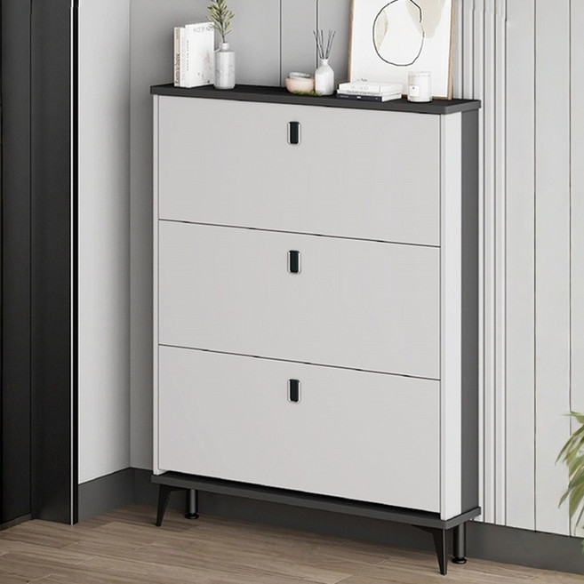 초슬림 현관 신발장수납장 60/80CM 이케아신발장슬림, 80 럭셔리 화이트, 3단