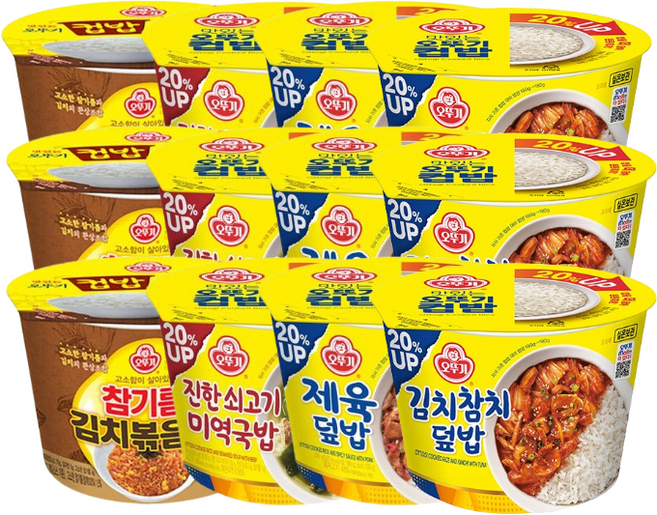 오뚜기 컵밥 4종 각 3개 참기름김치볶음밥 259g+김치참치덮밥 310g+제육덮밥 310g+진한쇠고기미역국밥 314g 1세트, 3세트