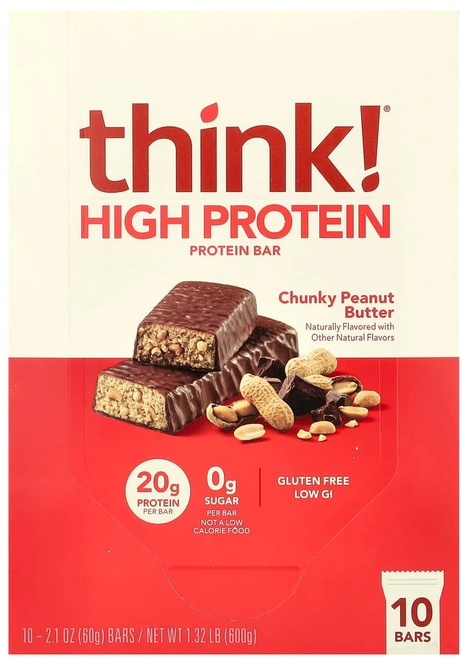 씽크씬 Think (띵크 ) 하이 프로틴바 청키 땅콩 버터 10개입 각 60g(2.1oz), 1개, 60g - 쿠팡