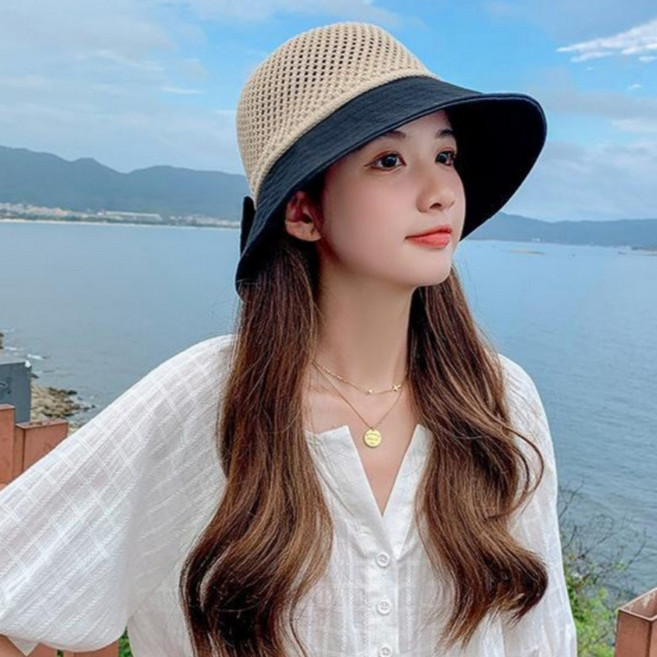 라라티나 왕골 밀짚 리본 버킷햇