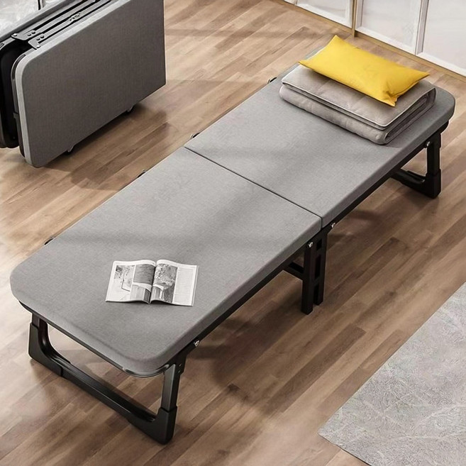 [슈퍼 휴대용] 접이식침대 1인용 간이 침대 1단 접이식 타입, 세련된 다크 컬러 (블랙 프레임 + 그레이 매트)