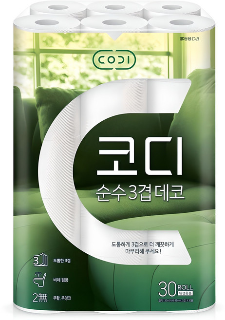 코디 순수 3겹데코 화장지, 30m, 30롤, 1개