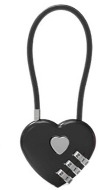 트래블큐브 하트 스테인레스 코팅케이블 3다이얼 자물쇠 블랙, 1개
