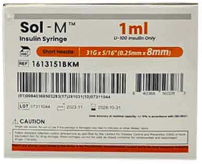 Sol-M 솔엠 인슐린 주사기 1cc 31g 8mm 100개입, 1개 - 쿠팡
