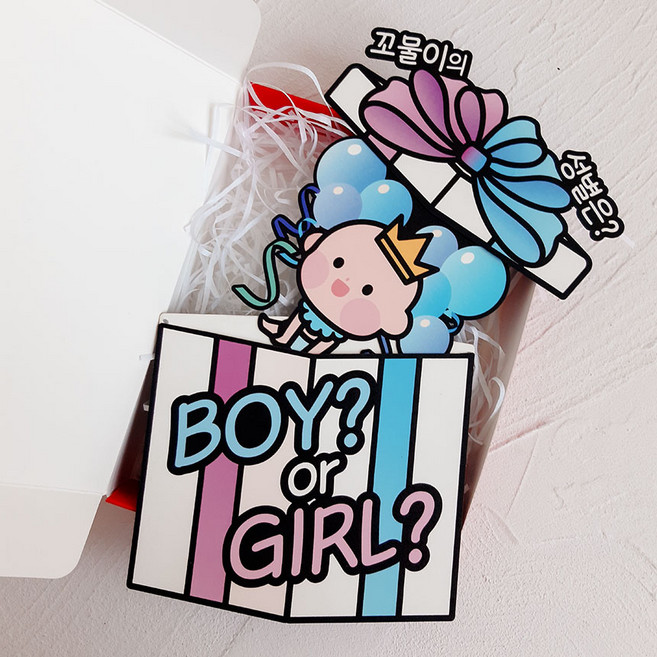 임밍아웃 젠더리빌 베이비샤워 선물상자 셀프촬영 임신 출산 토퍼 축하 선물 DIP, 남아, 케이스,스타핑 추가