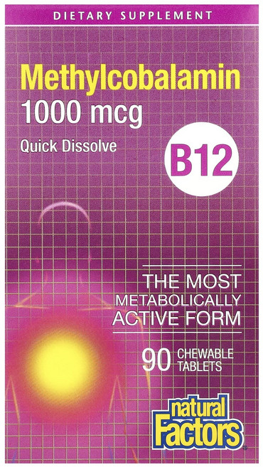 건강챙기세요 Natural Factors B12 메틸코발라민 1000mcg 츄어블 90정 백살까지오래오래, NaturalFactorsB12메틸코발라민1000mcg, 1개