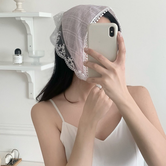 여성 레이스 두건 스카프 반다나 헤어 삼각두건 머리수건 봄 여름 여름 바캉스 여자 헤어스카프