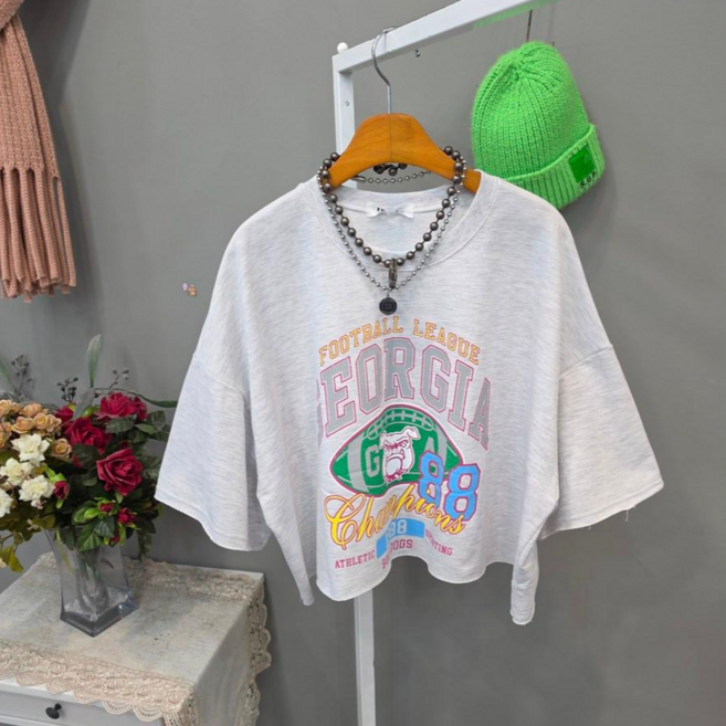 불독88 루즈핏 크롭 트렌디 반팔티