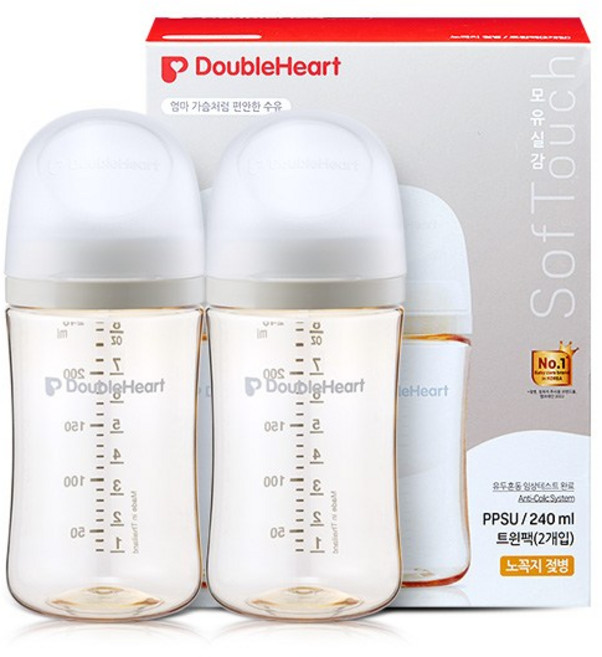 더블하트 모유실감 3세대 PPSU 모먼트 젖병 트윈팩(젖꼭지미포함), 오후의베이지, 240ml, 1세트