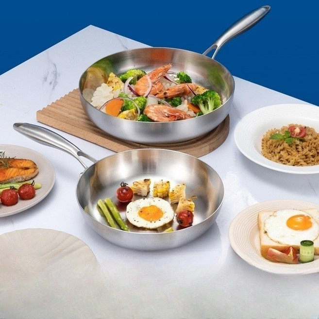 304스텐 후라이팬 통5중 무연마제 스텐팬 인덕션 겸용 스텐 프라이팬, 1개, 30cm