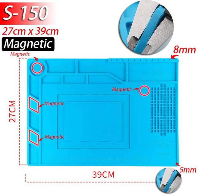 제전매트 고무패드 고무매트 내화충진재 1개 납땜 스테이션 매트 실리콘 작업 내열성 정전기 방지 마그네틱 전자제품 휴대폰 노트북 시계 수리용, S-150 1pcs