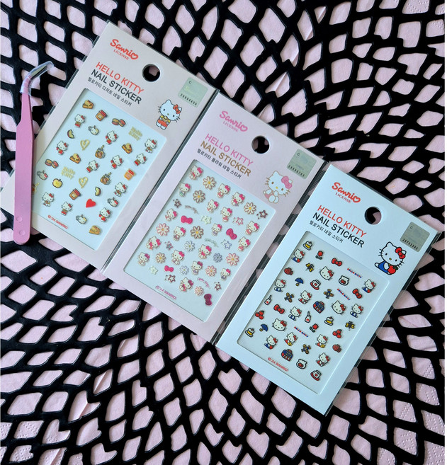 산리오 헬로키티 네일 스티커 3종세트 네일집게 증정, 1개