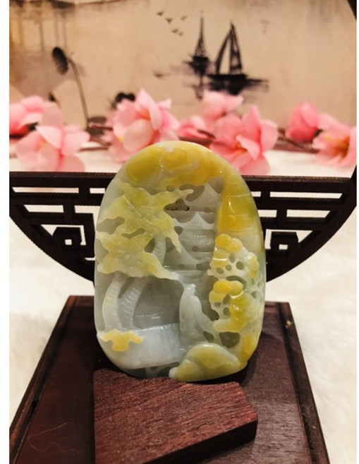 招財黃翡山水牌 精雕玉件 典雅擺飾