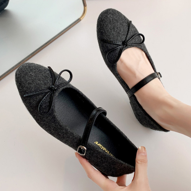 [메르나뛰] 자체제작 러블리 라운드토 쿠션 밴딩 리본 메리제인 플랫 단화 ME500