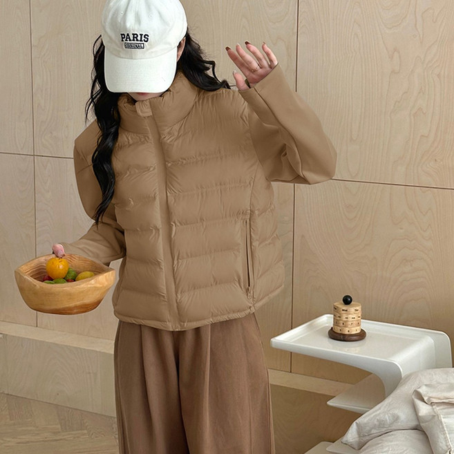 패딩 점퍼 믹스 원단 하이넥 여성 경량패딩 아우터