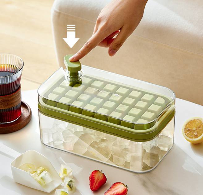 유나굿즈 얼음 트레이 실리콘 원터치 아이스트레이 식약청인증 대용량 사각 얼음 보관통 컨테이너, 1개, 화이트