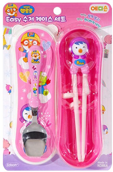 에디슨 뽀로로 이지 수저 케이스 세트, 패티 핑크, 1세트