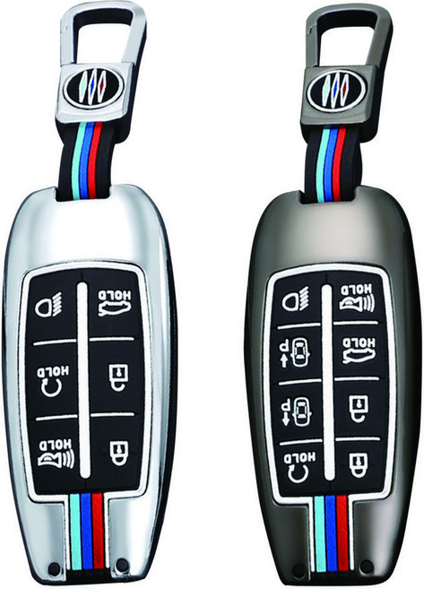 현대 제네시스 자동차 스마트 메탈 키케이스 차 키홀더 키링 키커버 G70 GV70 G80 GV80 6버튼 8버튼, A TYPE 01 (6버튼), 그레이