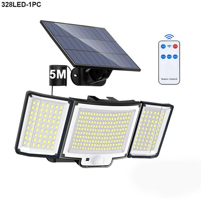 234/348 LED 태양광 모션 센서 조명 리모컨 포함 3가지 모드 방수 야외 정원용 벽등, 328LED-1PC