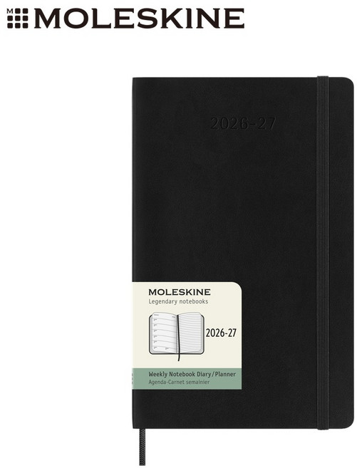 MOLESKINE 2026-2027 18個月週記軟皮手帳 L型 黑, 黑色, 1個