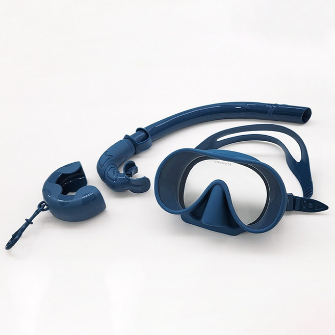 투랩 성인용 일안식 스노클링 마스크 세트, 딥블루