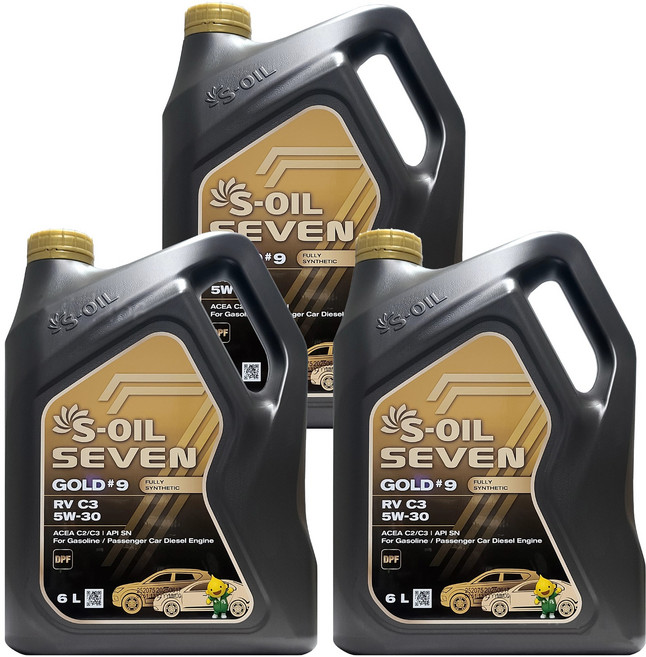 에스오일 세븐 골드 9 RV C3 5W30 6L x 3개 1박스 18L 가솔린 디젤 겸용 100% 합성 엔진오일