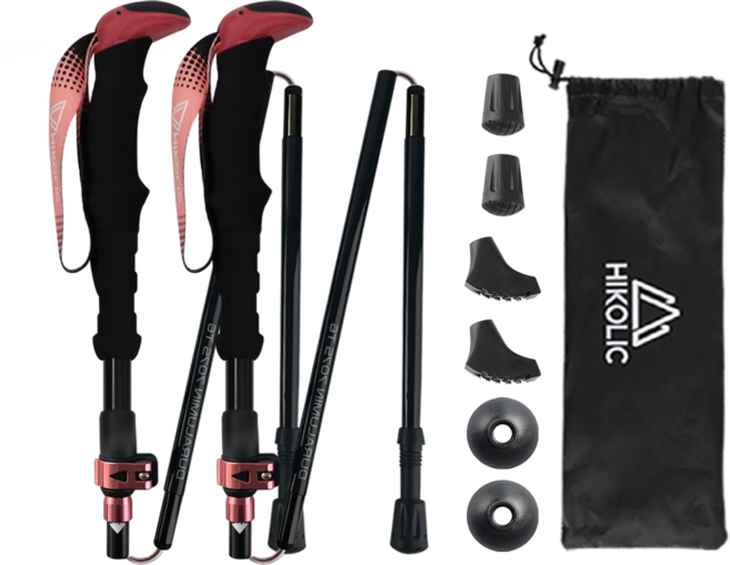 하이콜릭 등산스틱 접이식 Full 폴대 두랄루민 7075 T6, 핑크, 1세트