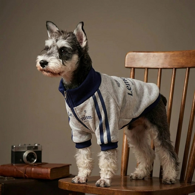 가을겨울 기모 강아지 집업 자켓 소형견 슈나우저 포메 푸들 고양이 보온 애견옷, 1개, 화이트그레이
