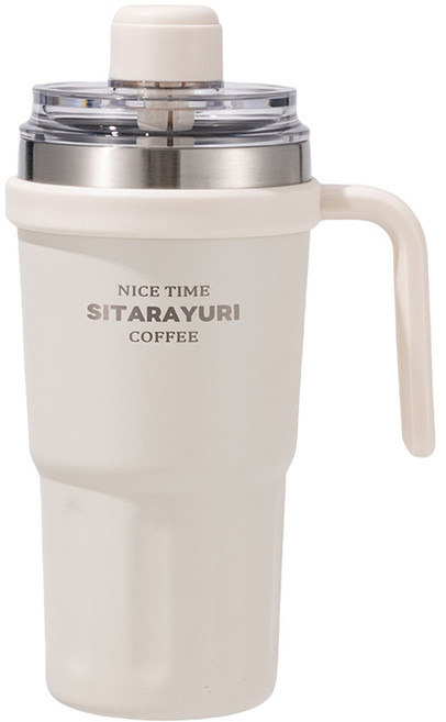 콜콜러브 이중진공 텀블러 손잡이 보온 보냉병 휴대용 커피컵 대용량 차량용 빨대텀블러, 1개, 600ml, 화이트