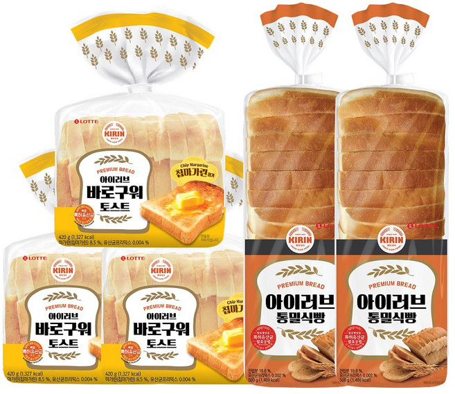 롯데 기린 아이러브 바로구워토스트+통밀식빵 2종 혼합구성, 1세트, 2.26kg