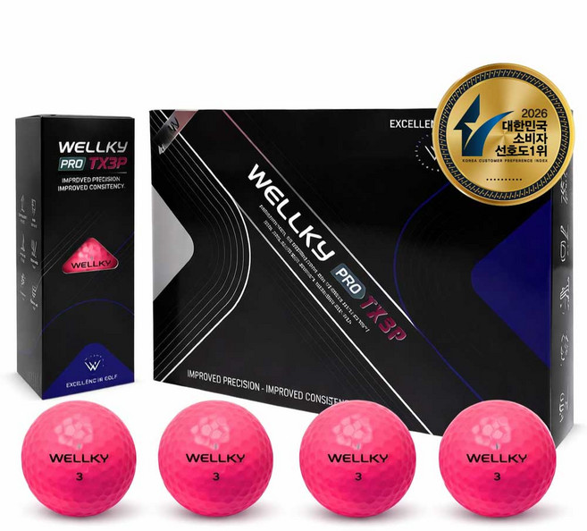 웰키 고반발 비거리 전용 장타 골프공 2피스, 1세트, 핑크, 12개입