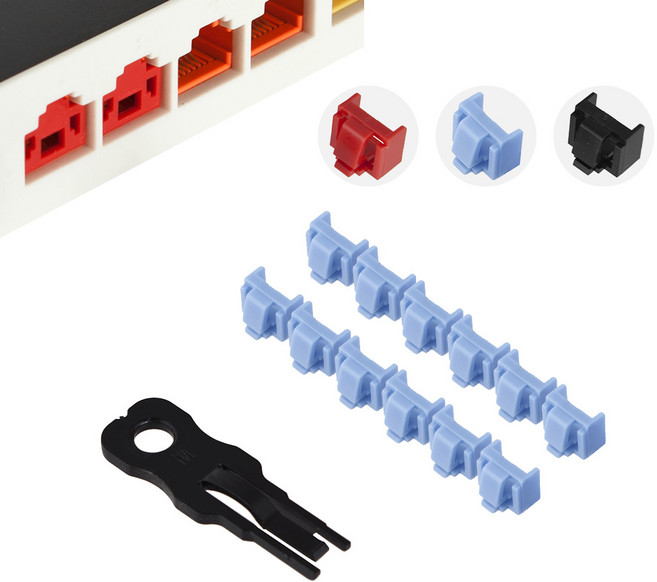 DATA Keeper 랜포트락 키1개+잠금알12개세트 블랙 블루 레드 잠금장치 물리적보안, 1cm, 12개, 02 블루