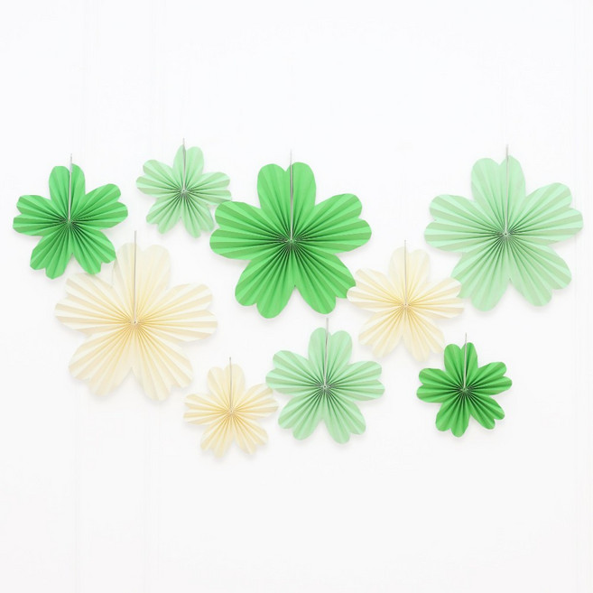 파티짱 플라워 페이퍼 팬 세트 행잉 데코 파티 가랜드 장식, 5잎꽃 그린, 1개
