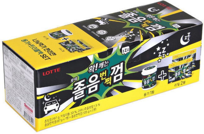 롯데제과 졸음 번쩍 껌(졸음껌)용기+리필() 대용량, 2개, 297g