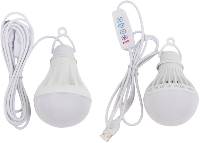 투데이리빙 2개 세트 USB 휴대용 LED 조명 램프 전구 스위치형 밝기 조절 조명등 구 무드등 USB 충전식 유선 전등 다용도 수면등 실내 취짐등, 화이트