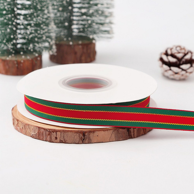 리드홈 크리스마스 장식 구츄리 오너먼트 리본끈 폭 1.5cm, 그린레드, 1개, 27m