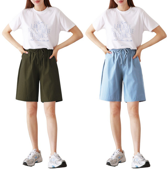 인디오 1+1 여성용 아이스 쿨링 스판 밴딩 5부 팬츠 NSU2005