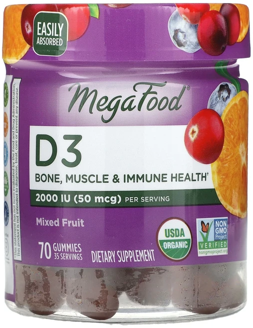 MegaFood D3 혼합 과일 구미젤리 70개(구미젤리 1개당 25mcg(1000IU)), MegaFoodD3혼합과일구미젤리70개구미젤리1개당25 - 쿠팡