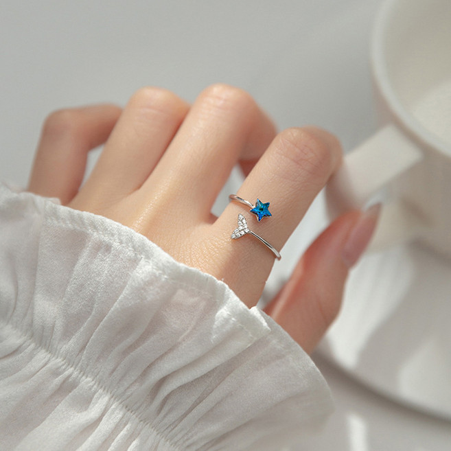 hyunblossom 현블러썸 블루스타테일반지 인어 돌고래 꼬리 별반지 골드 실버 심플 큐빅링 모던한 여친선물 여자친구선물 여성 여자 반지 우정템 트윈링 조절가능