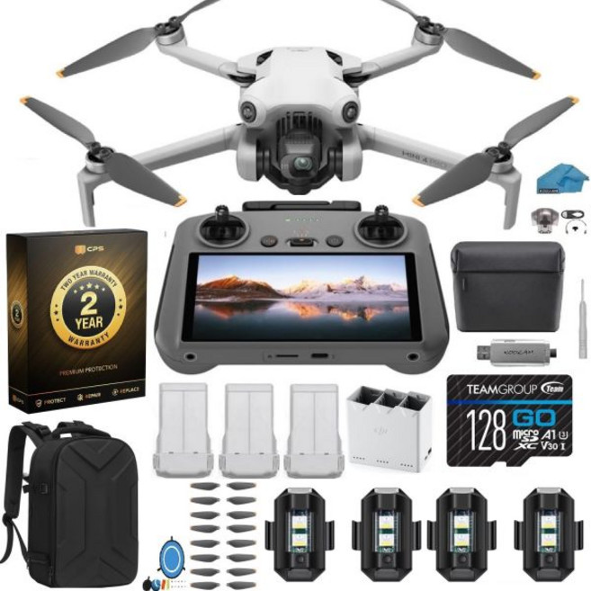 RC 2 리모컨(스크린 포함)이 장착된 DJI 미니 4 프로 접이식 드론 더 많은 콤보 비행 4K HDR 비디오 카메라 249g 미만 전방위 감지 128GB SD 카드, RC 2 리모컨스크린 포함이 장착된 DJI 미니 4 프, 1개