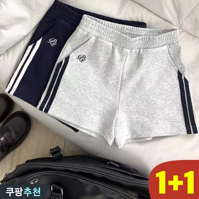 (완전 추천) 1+1 날씬해보이는 여성 시카고 스트라이프 패치워크 트레이닝 숏팬츠 여름 슬렉스 하이웨이스트 밴딩 트렌드 멋지군 코디 러닝 가벼운 심플 a라인 캐쥬얼 와이드 반바지