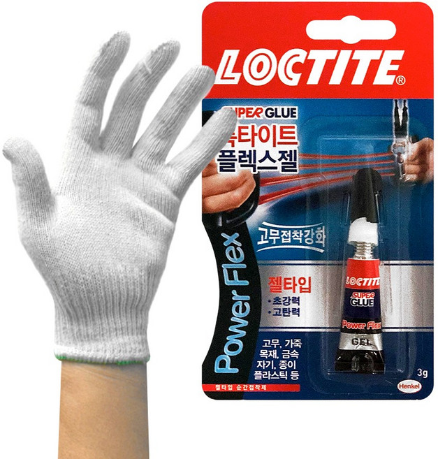 록타이트 플렉스젤 순간접착제 3g + 면장갑 다용도 젤타입 금속 플라스틱 고무 나무 본드, 4세트