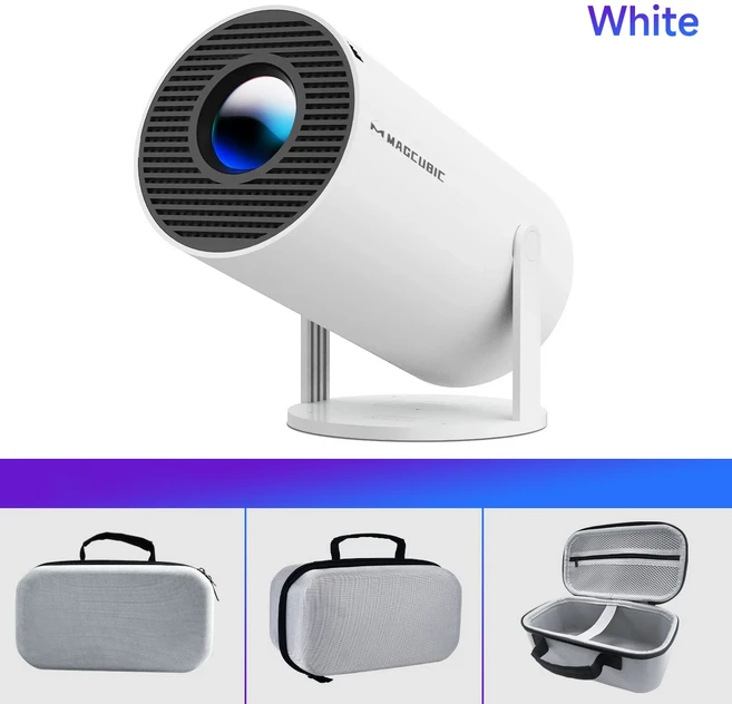 Magcubic 프로젝터 HY300 Pro 8K 안드로이드 14 듀얼 Wifi6 290ANSI 올위너 H726 BT5.4 시네마 야외, 01 영국 플러그, 05 White Bag