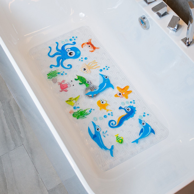아기 유아용 대형 욕조 미끄럼방지 매트 XL 캐릭터형 89x39cm 논슬립 패드 세탁기 가능, 1개, 문어