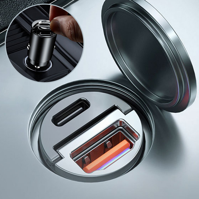 [완전매립] 차량용 초고속 시거잭 충전기 타입 PD QC, USB + C, 2구, 1개