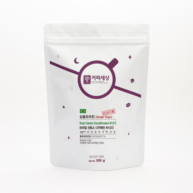 커피세상 디카페인원두 브라질 산토스 디카페인, 500g, 1개, 홀빈(분쇄안함), 1.홀빈(분쇄안함)