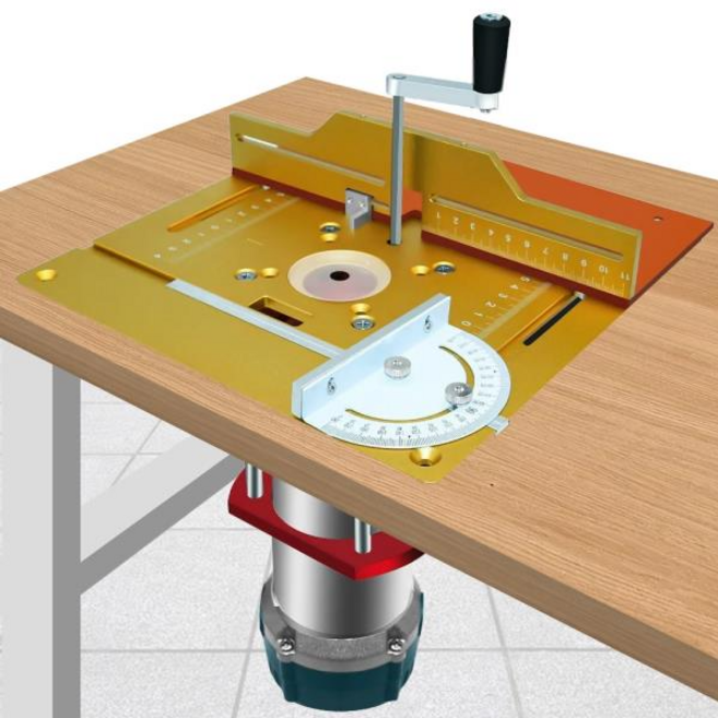 목공 목재 도구 세트 업그레이드 알루미늄 라우터 테이블 삽입 플레이트 마이터 게이지 및 슬라이딩 테닝 펜스 포함 라우터 테이블용, 02 Yellow Plate Set B, 1개